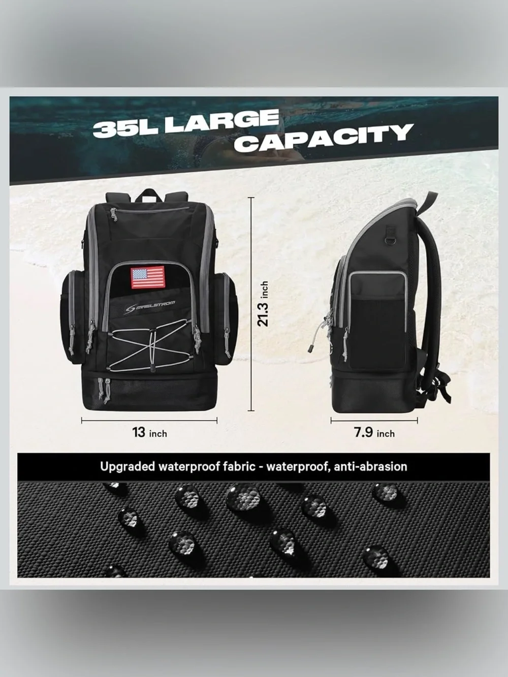 NWT Maelstrom Waterproof Swim Backpack, Gear Sports Bag With Shoe Compartment